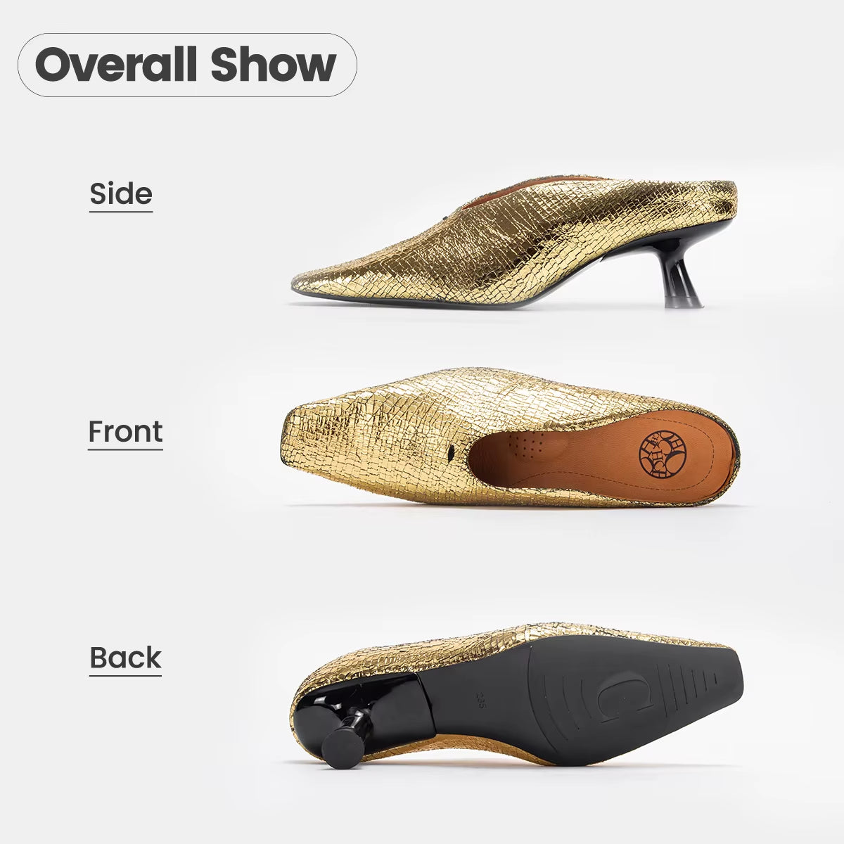 Croc-Texture Leather Mule Heels