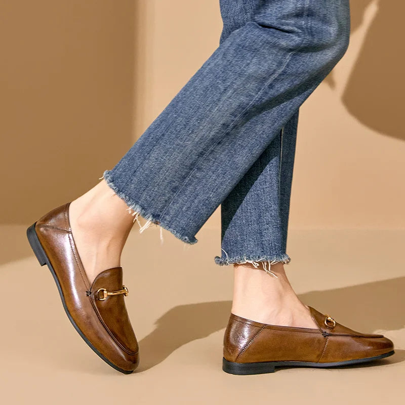 Dress Shoes Women Loafers Cow Leather Sheepskin Rubber Formal Business Suit Ladies 2025 Spring Autumn Handmade 27171