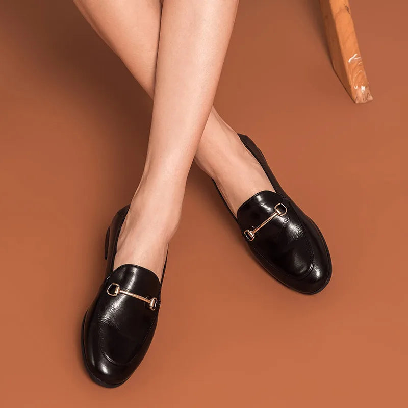 Dress Shoes Women Loafers Cow Leather Sheepskin Rubber Formal Business Suit Ladies 2025 Spring Autumn Handmade 27171