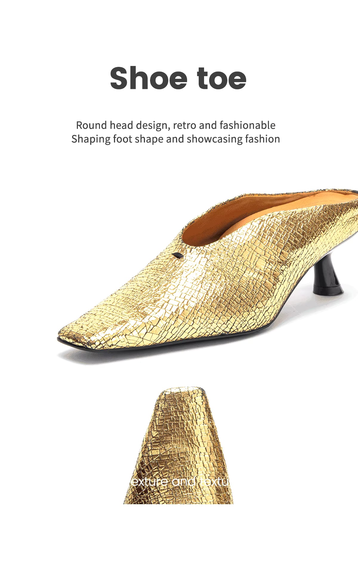 Croc-Texture Leather Mule Heels