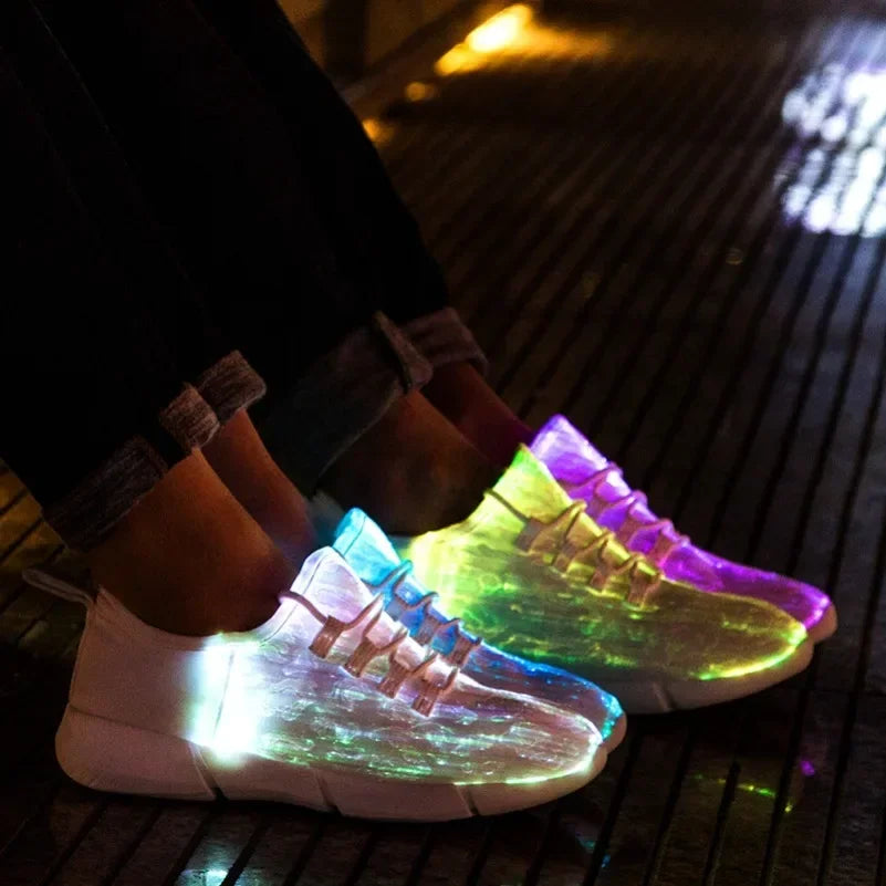 Girls&Boys Kids Fiber Optic Fabric Light up Shoes Children Flashing Adults Glowing USB Rechargeable Luminous Men Women Sneakers