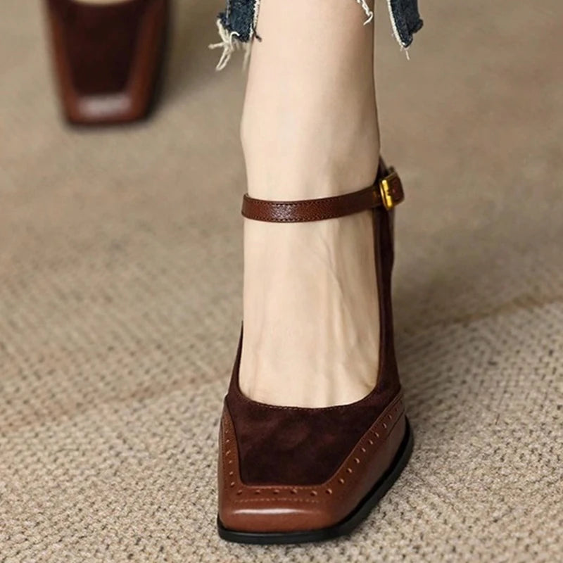 Step Out in Style with Our 2025 New Fashion French Women's Black Square Toe Chunky Heel Pumps – Perfect for Any Occasion!