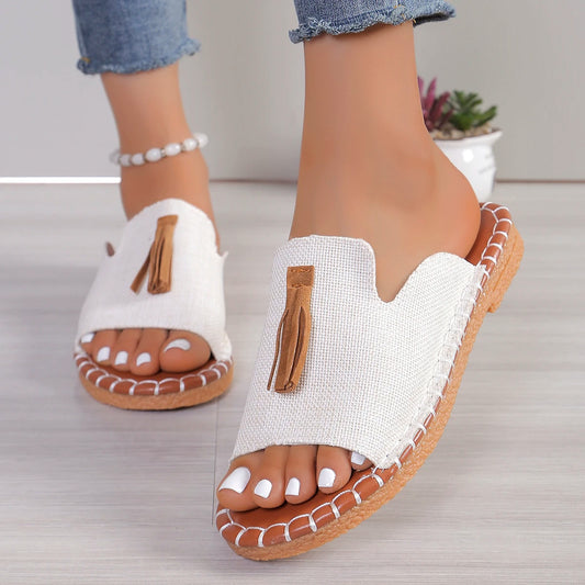 Women Slippers Summer Casual Beach Holiday Slippers New Fashion Fringe Outdoor Flat Shoes Women Open Toe Sandals Slides Women