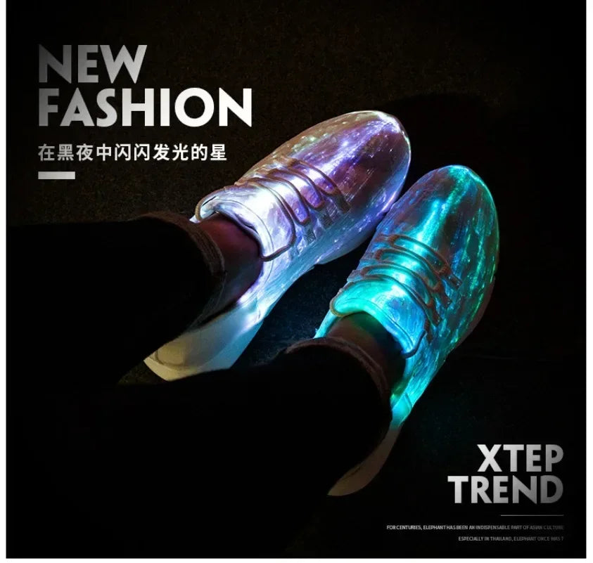 Girls&Boys Kids Fiber Optic Fabric Light up Shoes Children Flashing Adults Glowing USB Rechargeable Luminous Men Women Sneakers