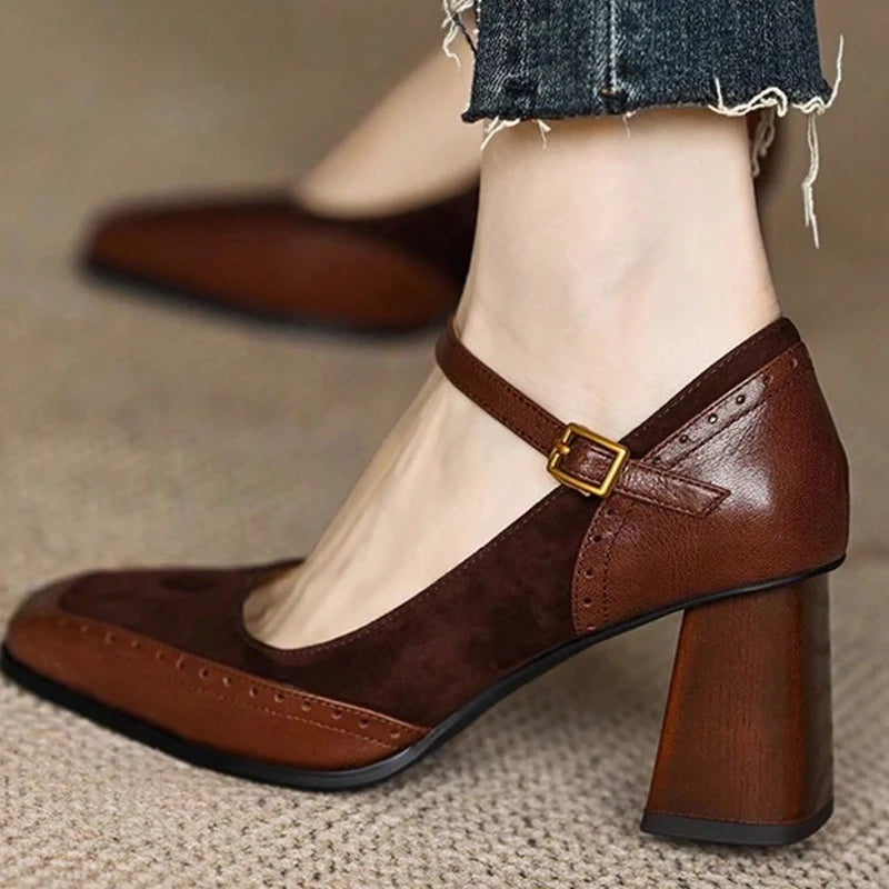 Vintage Mary Jane Square Toe Chunky Block Heel Pumps