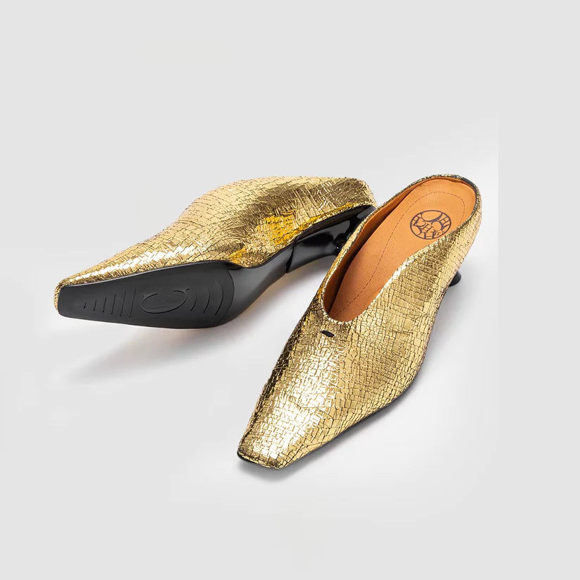 Croc-Texture Leather Mule Heels